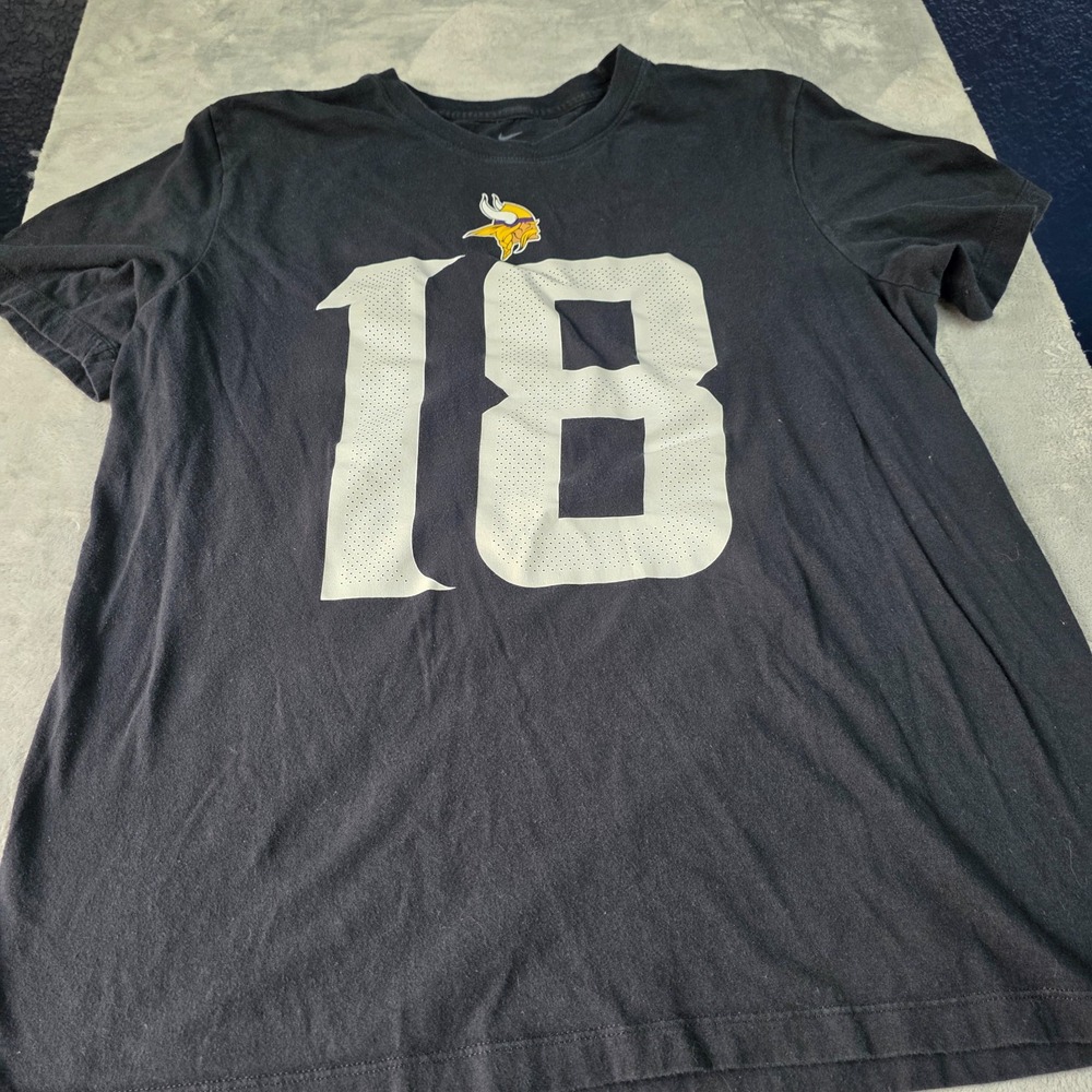 Nike T-Shirt Mens Size L Black Minnesota Vikings Justin Jefferson 18 Graphic